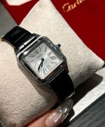 Cartier Santos Dumont 38*27.5mm Swiss Quartz Movement Crocodial Leather Strap Women Silver Case Watch